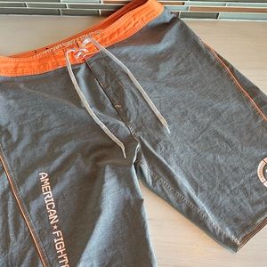 American Fighter Men's Gray and Orange Swim Board Shorts